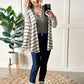 Knit Cardigan With Pockets In Beige & Charcoal Stripe