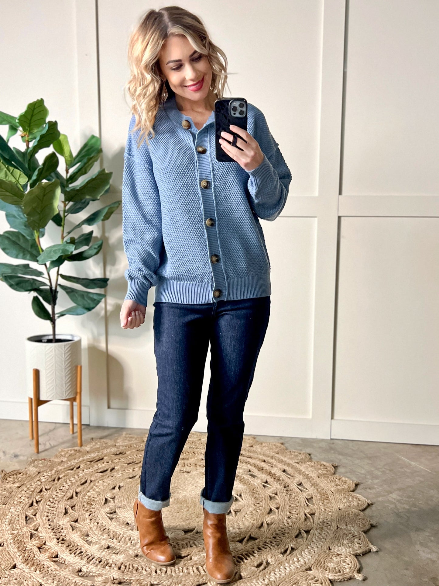Button Down Sweater Cardigan Blue Nova