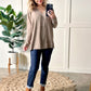 Long Sleeve V Neck Tunic Top In Beige