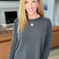 Textured Line Boat Neck Long Sleeve Top in Charcoal