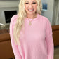 Textured Line Boat Neck Long Sleeve Top in Pink