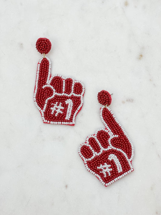 PREORDER: #1 Go Team Foam Finger Beaded Dangle Earrings in Assorted Colors