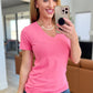 V-Neck Slim Short Sleeve Top in Pink