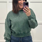 Acid Wash Oversized Pullover in Dark Green