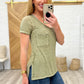 Melange Burnout V-Neck T-Shirt in Light Olive