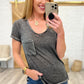 Melange Burnout V-Neck T-Shirt in Ash Black