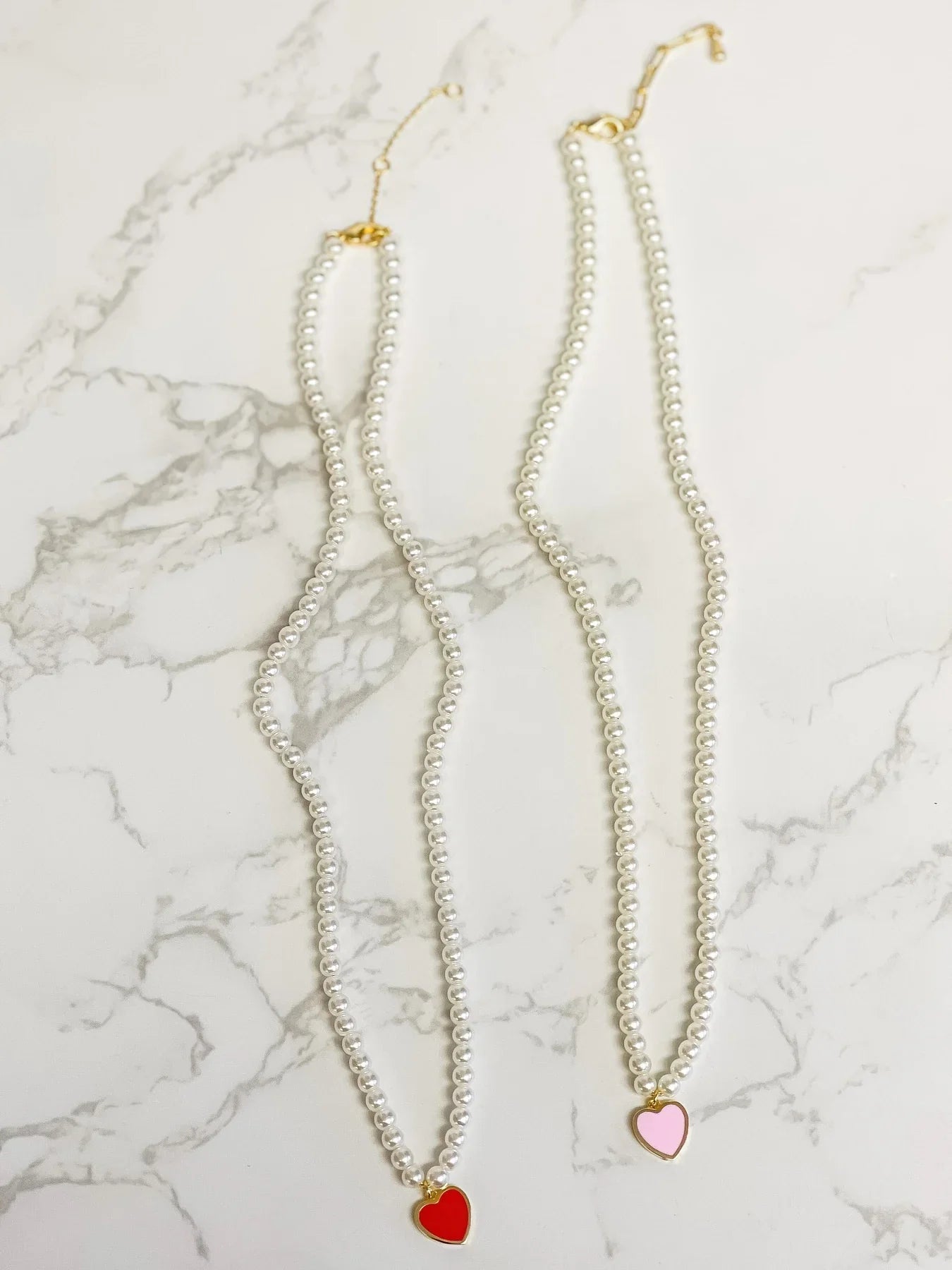 PREORDER: Pearl Bead Heart Charm Necklaces in Two Colors