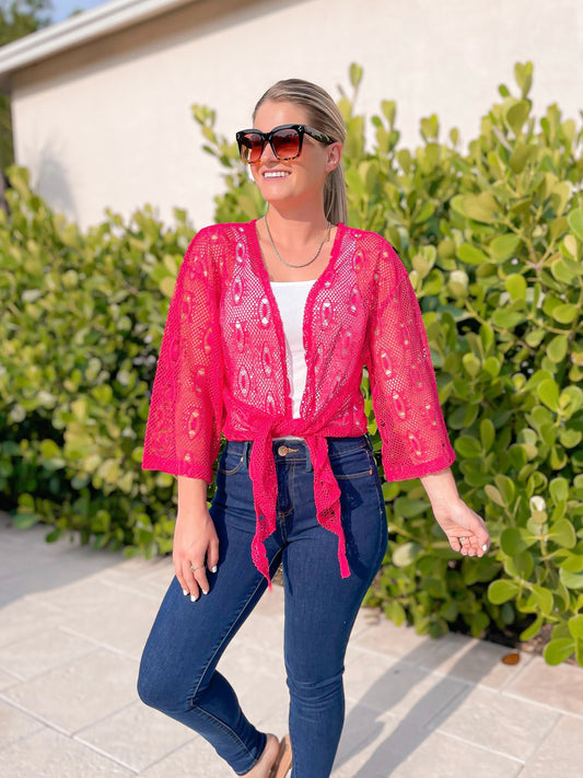 PREORDER: Tie Waist Mesh Cardigan in Three Colors