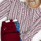 Tie Front Floral Blouse In Off White And Wine