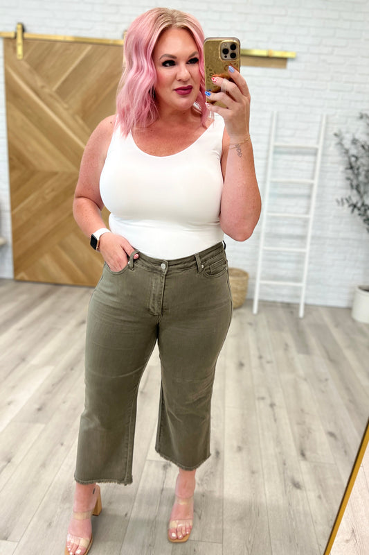 Judy Blue Wide Leg Crop Jeans in Olive
