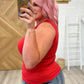 Ribbed Scoop Tank Top in Light Red