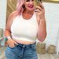 Ribbed Seamless Racerback Crew Neck Crop Tank in White