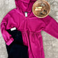 Waffle Knit Hooded Babydoll Top In Magenta