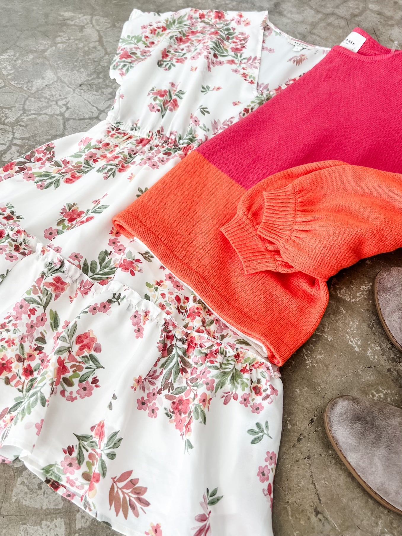 Colorblock Knit Sweater In Pink, Orange & Ivory