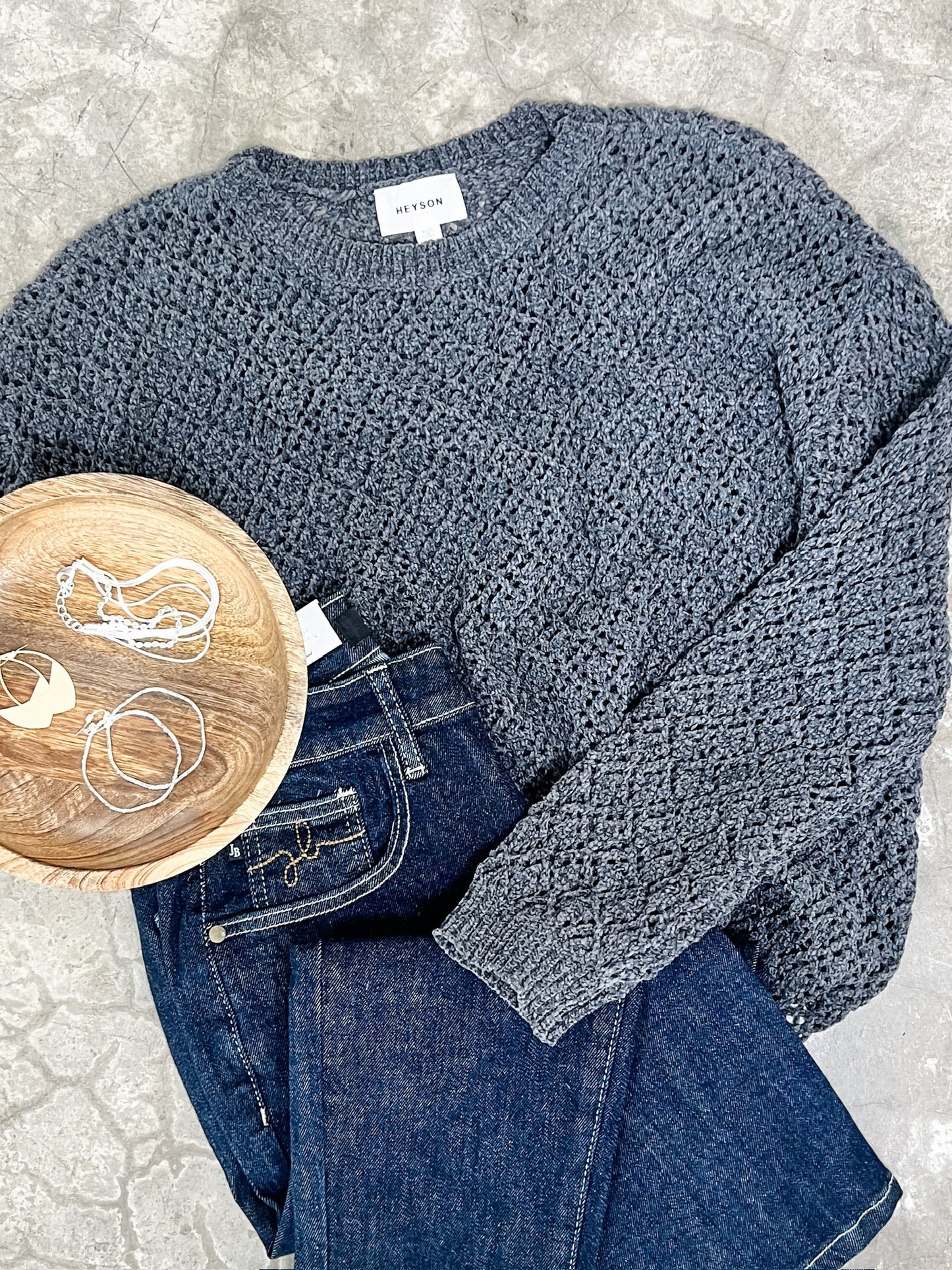 Chenille Cable Knit Sweater In Naval