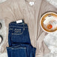 Long Sleeve V Neck Tunic Top In Beige
