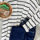 Knit Cardigan With Pockets In Beige & Charcoal Stripe