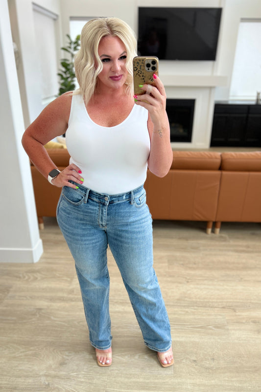 Judy Blue Mid Rise Contrast Wash Wide Leg Jeans