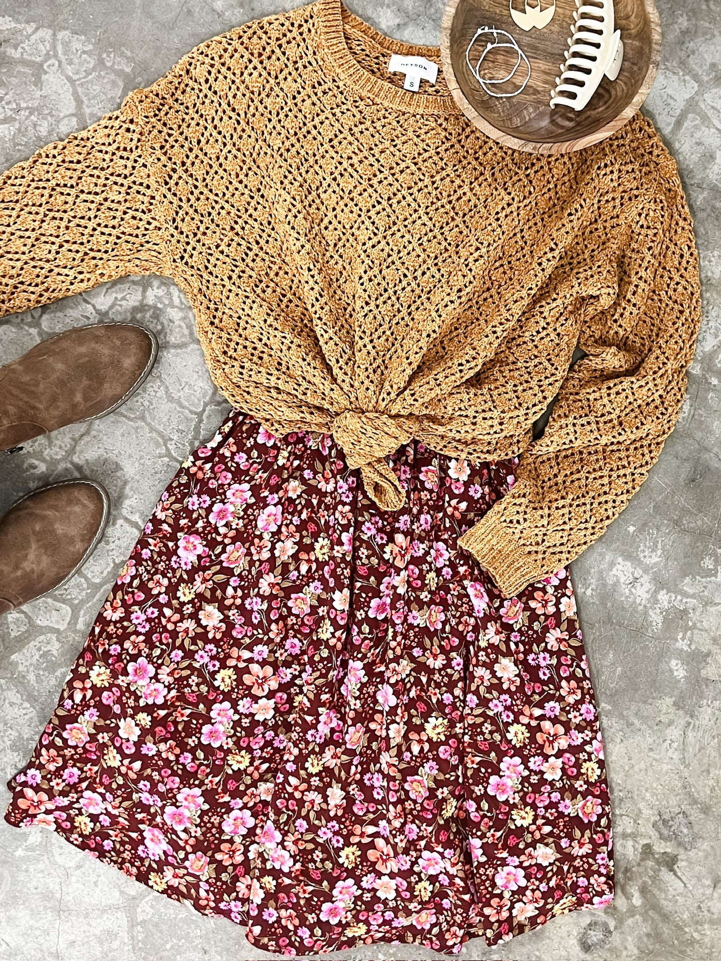 Chenille Cable Knit Sweater In Golden Amber