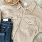Waffle Knit Button Down Shacket In Hazelnut