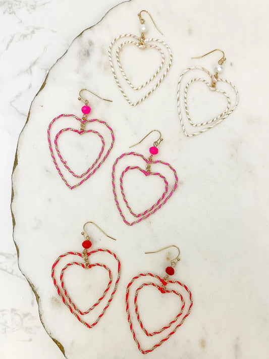 PREORDER: Wrapped Double Heart Dangle Earrings in Assorted Color