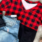 V Neck Buffalo Plaid Top In Red & Black