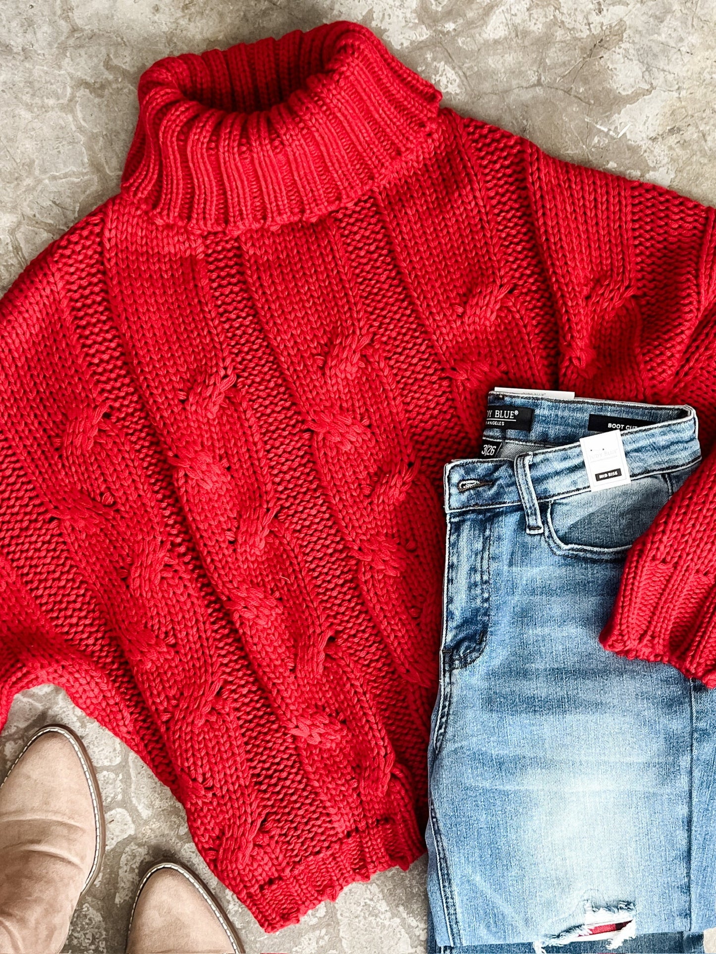Cozy Cable Knit Sweater In Christmas Red