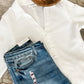 Collared Long Sleeve Thermal Knit Top In White