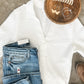 Collared Long Sleeve Thermal Knit Top In White