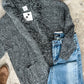 Hooded Fringe Open Front Cardigan In Heathered Grey