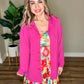 Button Down Stretchy Shacket In Malibu Pink