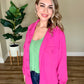 Button Down Stretchy Shacket In Malibu Pink