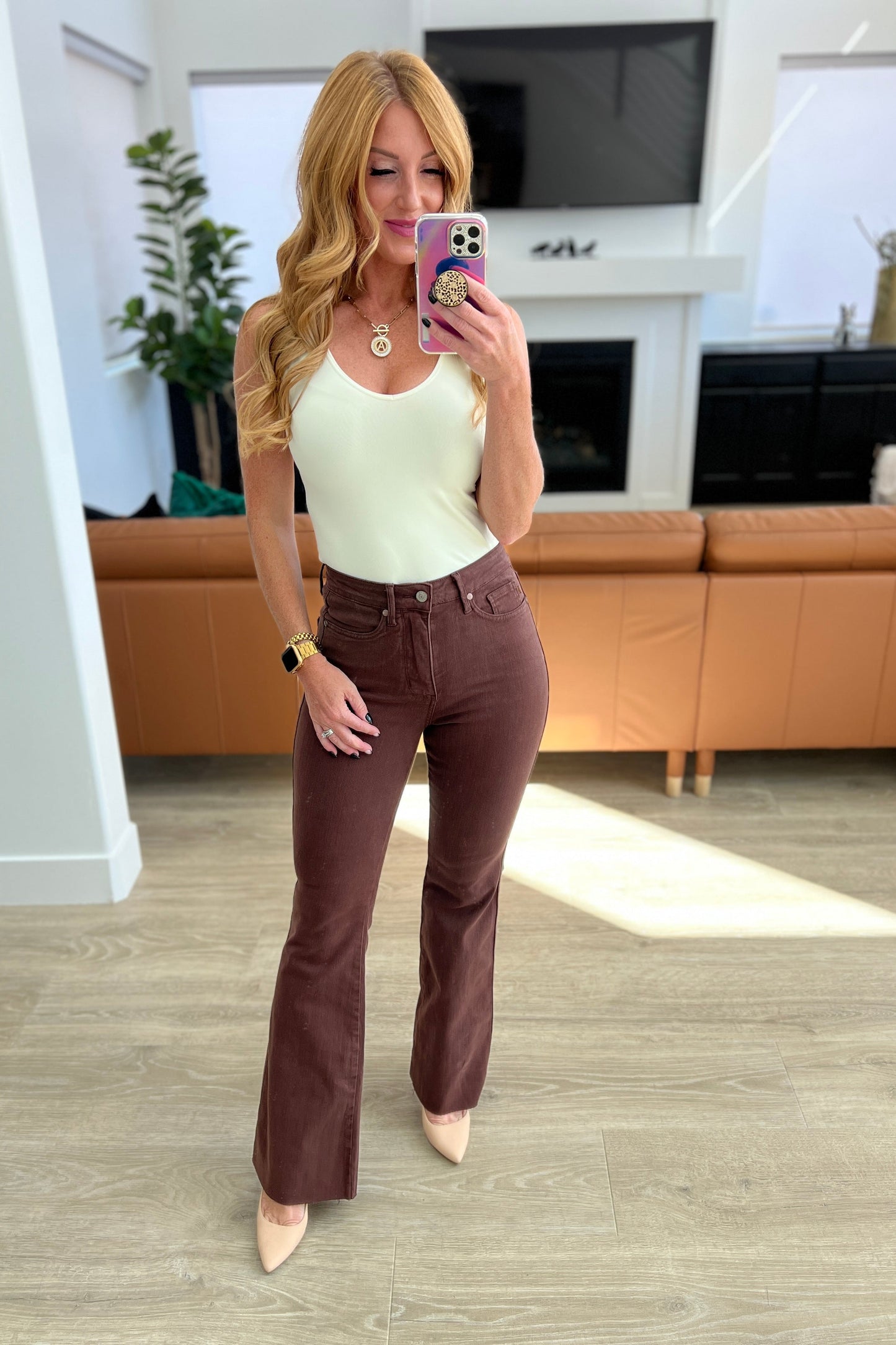 Judy Blue High Rise Tummy Control Flare Jeans in Espresso