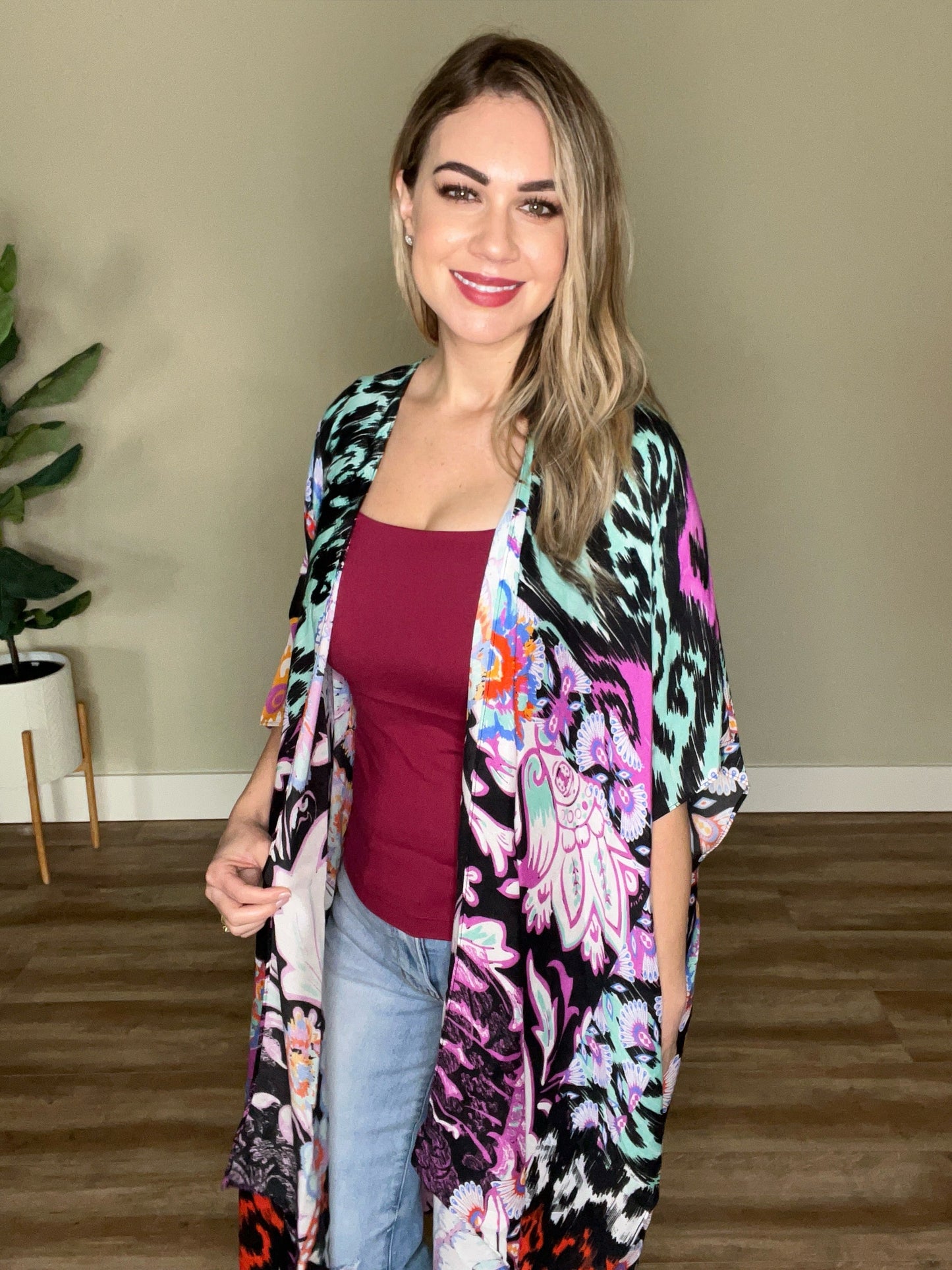 Floral Print Kimono In Electric Multicolor