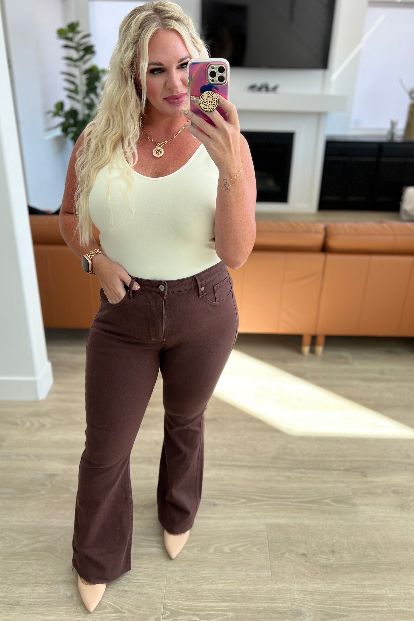Judy Blue High Rise Tummy Control Flare Jeans in Espresso