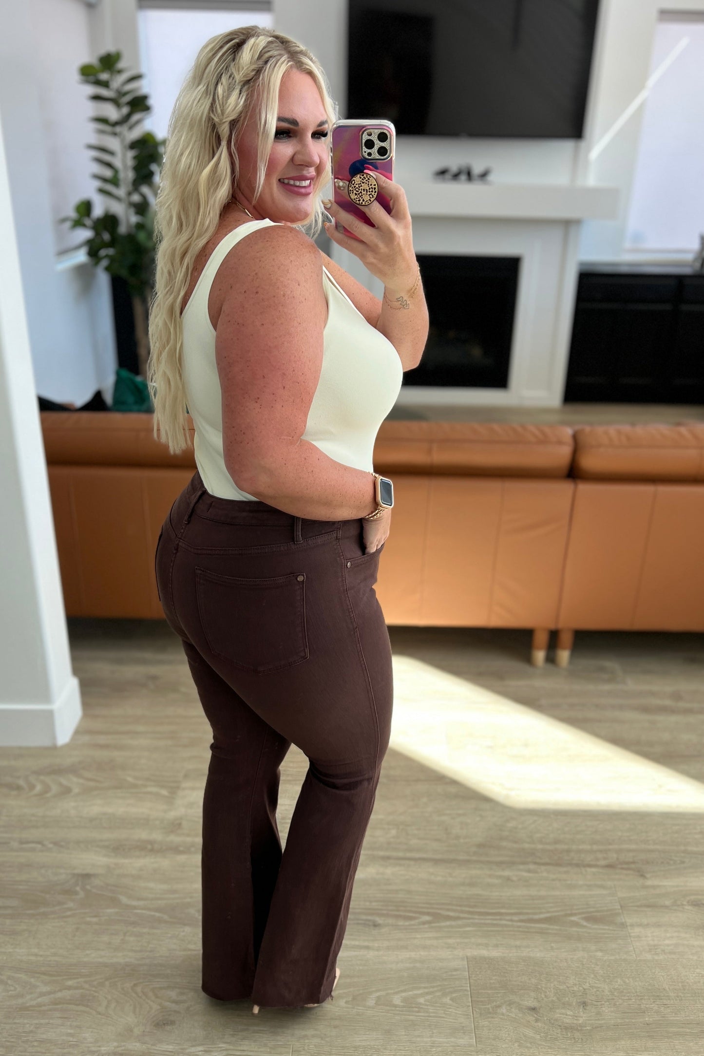 Judy Blue High Rise Tummy Control Flare Jeans in Espresso