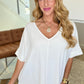 Crinkle Woven V-Neck Dolman Sleeve Top in Off White