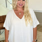 Crinkle Woven V-Neck Dolman Sleeve Top in Off White