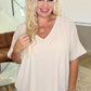 Crinkle Woven V-Neck Dolman Sleeve Top in Sand Beige