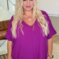 Crinkle Woven V-Neck Dolman Sleeve Top in Plum
