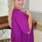 Crinkle Woven V-Neck Dolman Sleeve Top in Plum