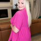 Gauze Button Down Babydoll Blouse in Hot Pink