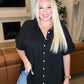 Gauze Button Down Babydoll Blouse in Black