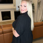 Gauze Button Down Babydoll Blouse in Black