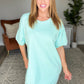 Oversized Crew Neck Short Sleeve Dress in Mint Ocean