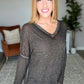 Melange Burnout V-Neck Top in Ash Black