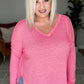 Melange Burnout V-Neck Top in Fuchsia