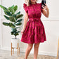 Mock Neck Floral Dress With Belt In Magenta