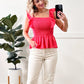 Smocked Sleeveless Top With Ruffle Detail In Watermelon