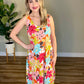 Sleeveless Midi Dress In Colorful Hibiscus Florals